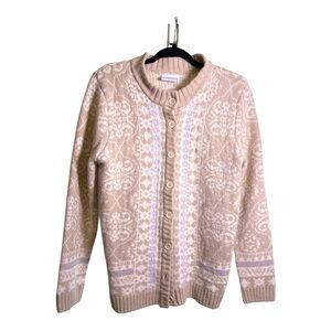 National Since 1953 Beige Fair Isle Nordic Button Cardigan Sweater M Cottagecore